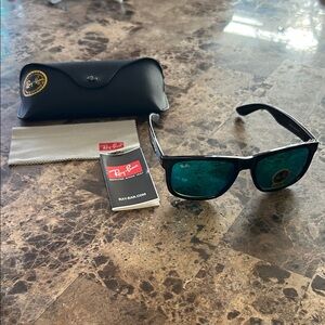 Ray-Ban Black Frames with Teal Lenses